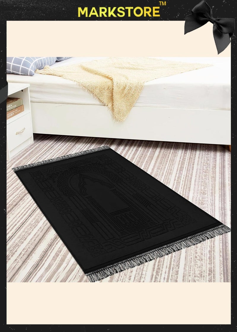 مارك ستور سجادة صلاة سوداء، سجادة صلاة فاخرة من المخمل المنقوش المقاوم للانزلاق، من جاي ناماز، مصلى للصلاة والعبادات والعمرة والحج ورمضان، 80 × 120 سم، أفضل هدية لرمضان - Image 5